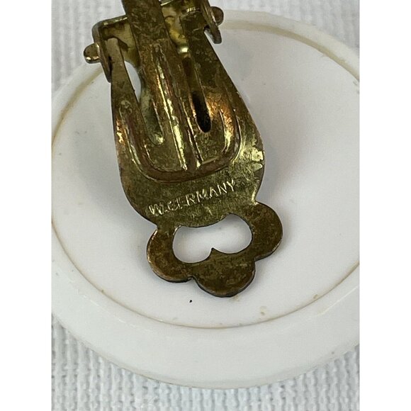 Vintage 80s West Germany White Faceted Plastic Clip On Fashion Earrings Round - Picture 7 of 8